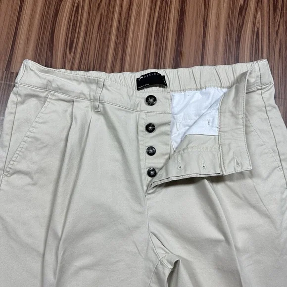 ASOS Design Beige Pleated Shorts Mens Size 34 x 7.5" Inseam Button Fly - Picture 3 of 11
